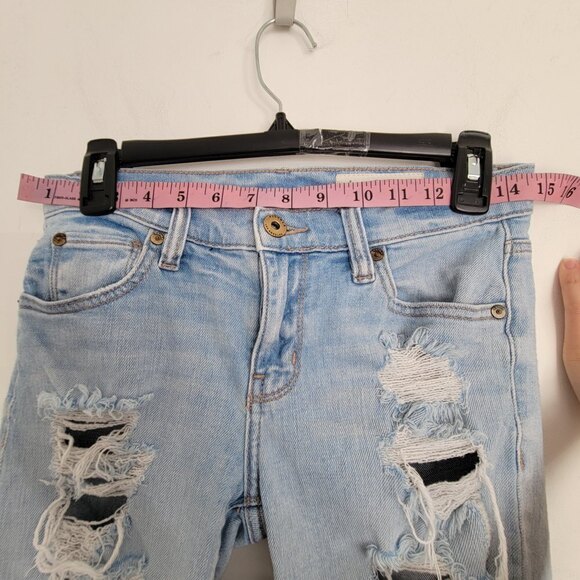 Pistola Revolve Blue Ripped Distressed Slim Fit Cotton Light Wash Denim Jeans 25 - Picture 4 of 10